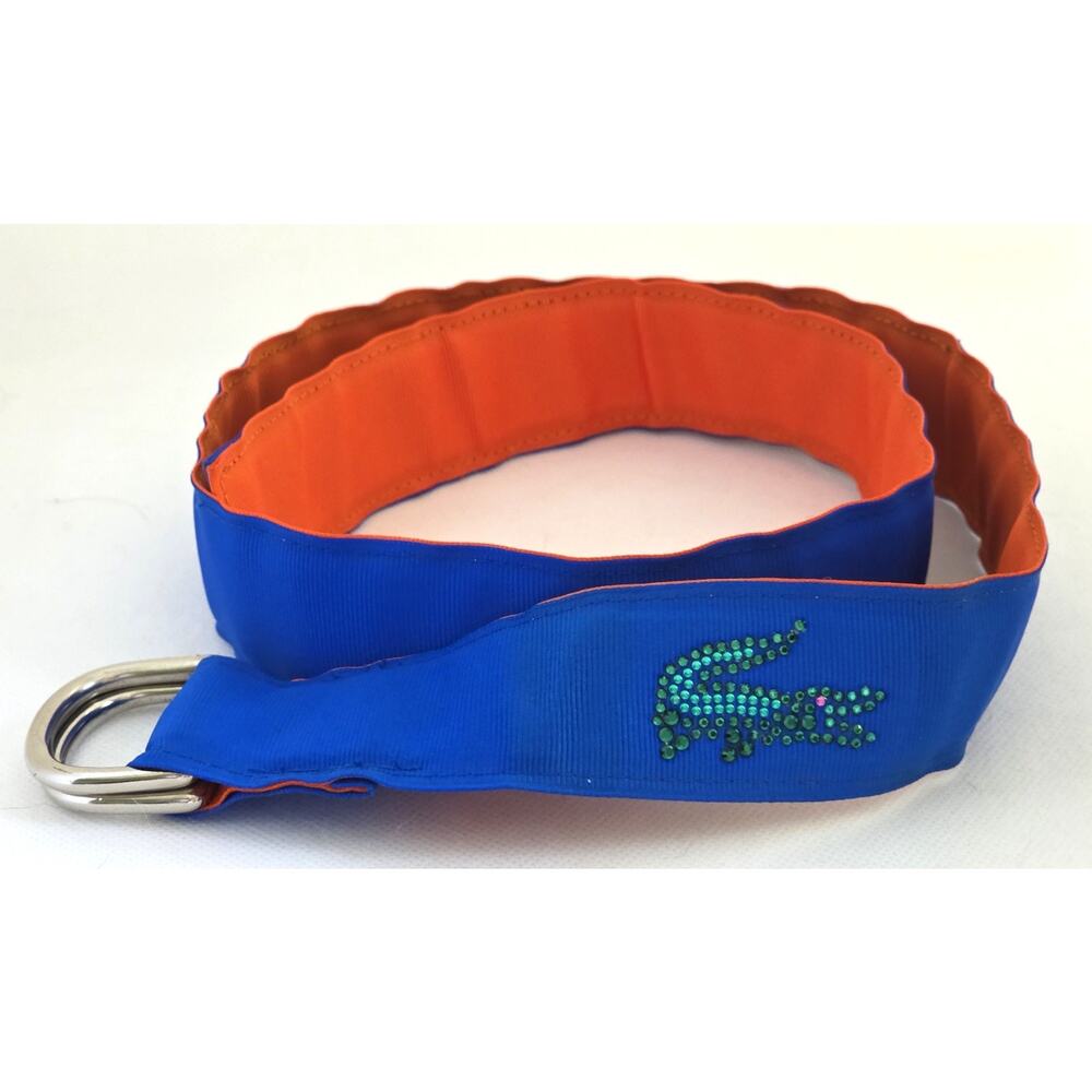 Cloth Belt D Ring Buckle Gator Florida Blue Orange Rhinestone Gator 36 in
